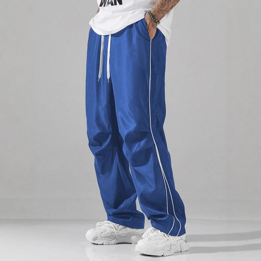 Pantalon cargo homme – Coupe décontractée – Taille à cordon – Détail bandes côtés