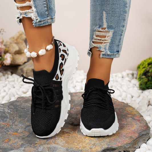 Baskets femme – Flyknit respirant – Semelle ondulée – Imprimé léopard – Basique