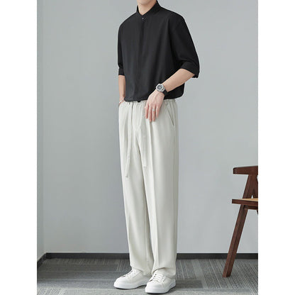 Chemise homme manches longues – Coupe décontractée – Col mao – Tissu fluide respirant