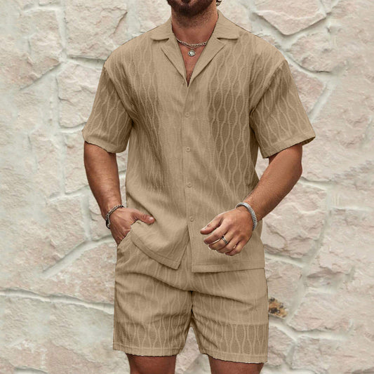 Ensemble Homme Décontracté – Chemise à Boutons et Short – Coton Léger Respirant