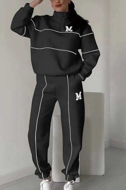 Survêtement femme – Coton mélangé – Coupe décontractée – Haut demi-zip – Jogging élastique