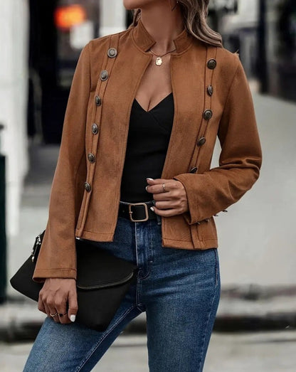 Veste femme cintrée – Style officier – Effet daim – Boutonnage croisé élégant