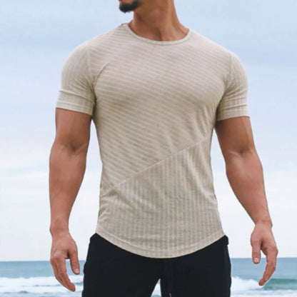 T-shirt homme slim – col rond – coton mélangé – rayé – manches courtes casual