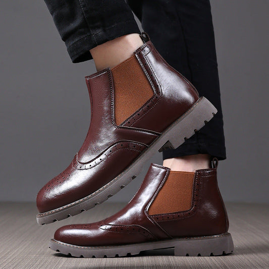 Bottines Chelsea homme – Cuir lisse – Détail brogue – Ankle boots à enfiler