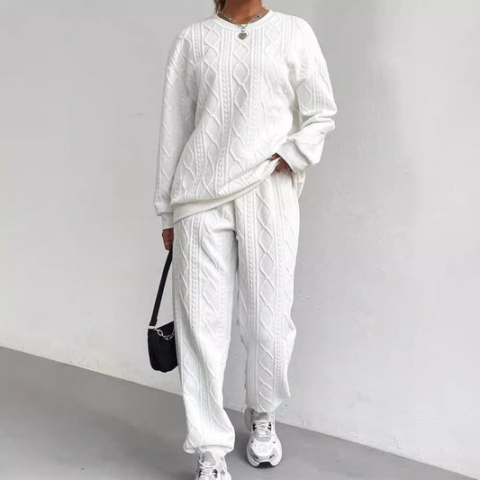 Ensemble détente femme – Maille torsadée – Coupe décontractée – Manches longues et bas resserrés
