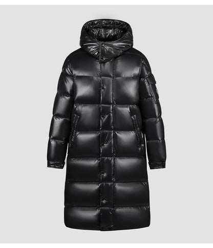 Manteau long femme – Duvet matelassé – Capuche – Finition brillante déperlante