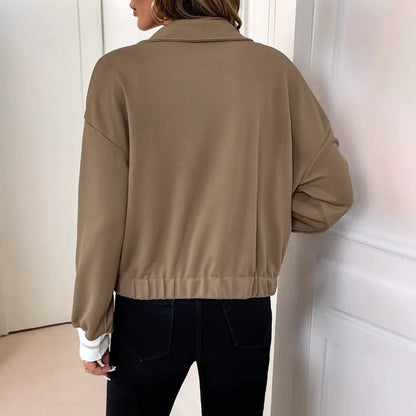 Veste cardigan femme – Coupe courte – Col à revers – Boutonnage – Poignets côtelés