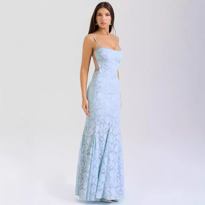 Robe longue femme – Coupe ajustée – Dentelle élégante – Bretelles fines – Tenue chic