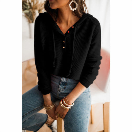 Sweat à capuche femme – Coupe décontractée – Maille douce – Boutons décoratifs