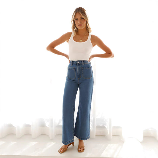 Jean large femme – Taille haute – Coupe ample – Longueur cheville – Style vintage