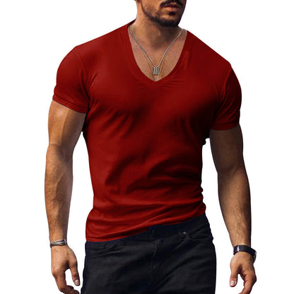 T-shirt Homme - Col V Profond - Coupe Slim - Manches Courtes - Confortable Casual