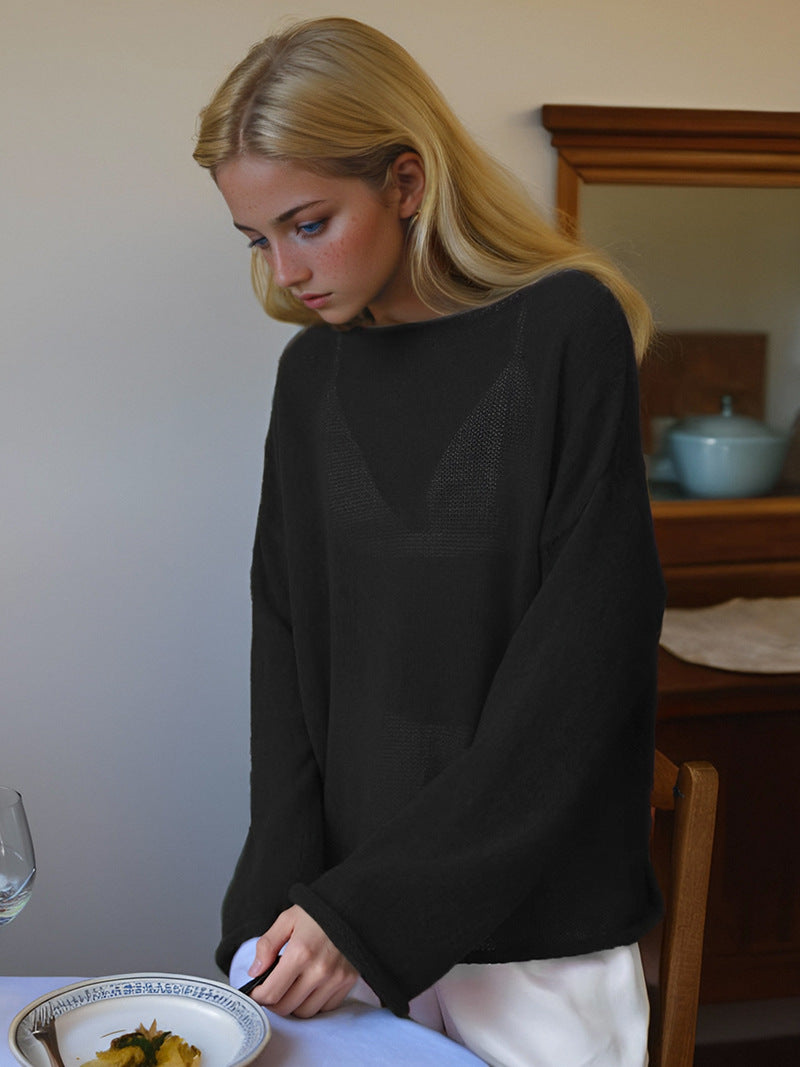 Pull femme – Maille légère – Coupe oversize – Manches longues – Col rond