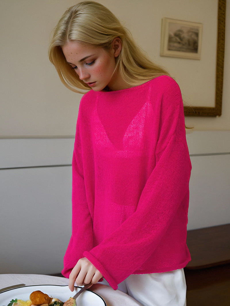 Pull femme – Maille légère – Coupe oversize – Manches longues – Col rond