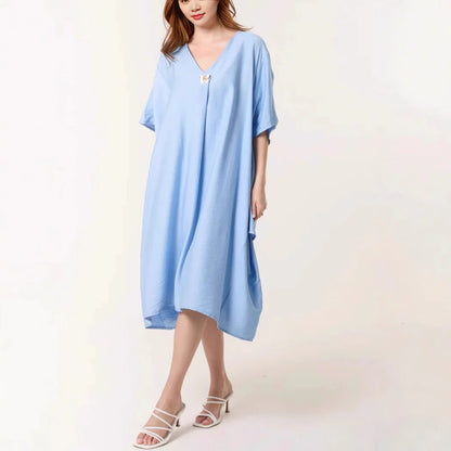 Robe tunique femme – Coupe ample – Tissu respirant – Longueur maxi – Col en V