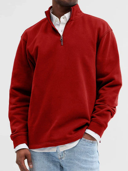 Sweatshirt homme – Coupe décontractée – Coton doux – Col zippé – Finitions côtelées