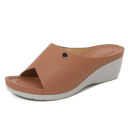 Sandales compensées femme – Bout ouvert – Bride perforée – Semelle confort antidérapante