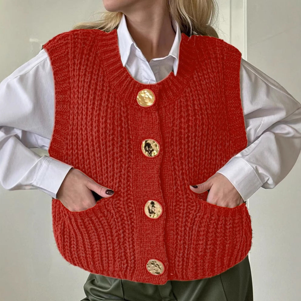 Gilet femme en maille – Coupe oversize – Boutonnage – Texture côtelée – Poches