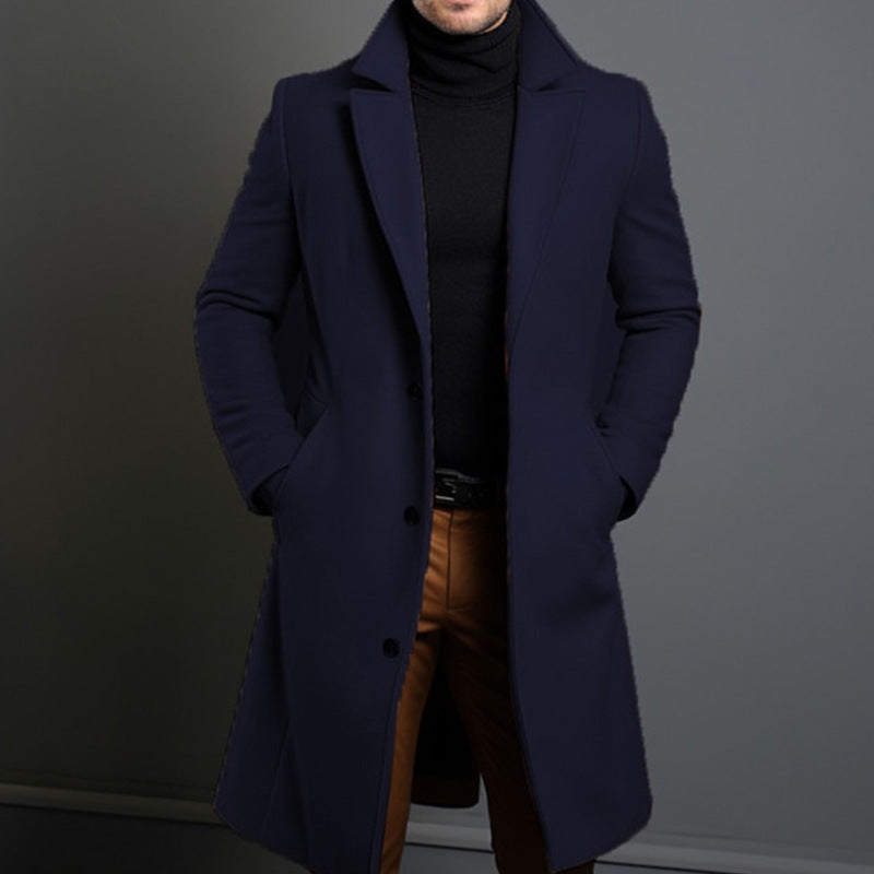 Manteau trench homme – Laine mélangée – Coupe ajustée – Longueur genou – Classique élégant