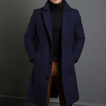 Manteau trench homme – Laine mélangée – Coupe ajustée – Longueur genou – Classique élégant