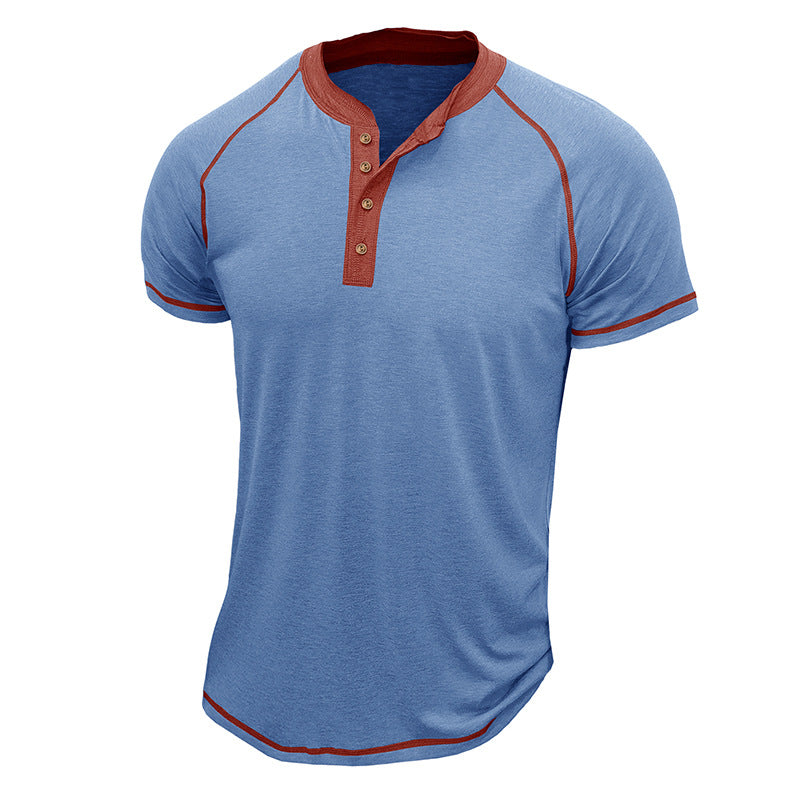 T-shirt Henley homme – Coton doux – Coupe classique – Manches courtes – Détails contrastés