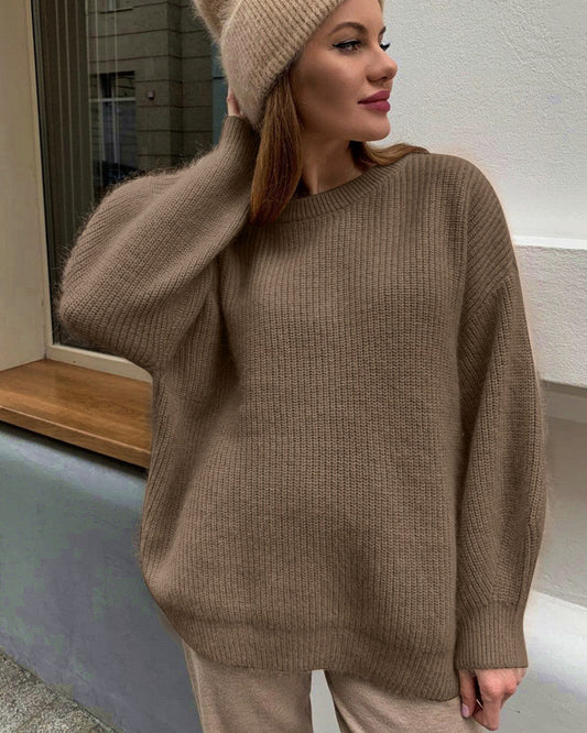 Pull femme – Maille douce – Coupe oversize – Texture côtelée – Manches longues