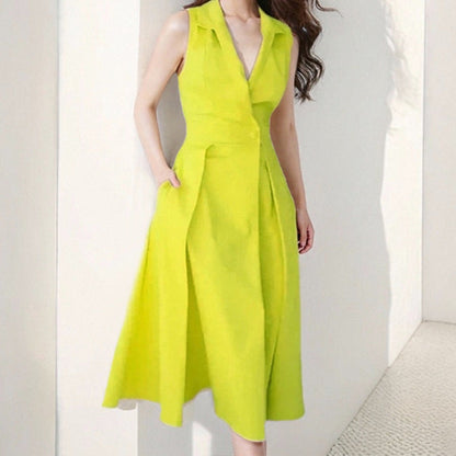 Robe midi femme – Coupe ajustée évasée – Décolleté en V – Tissu respirant doux