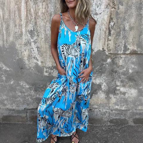 Robe longue femme – Coupe fluide – Fibres naturelles respirantes – Bretelles réglables – Poches pratiques