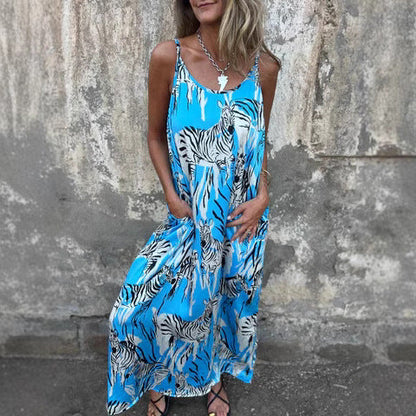 Robe longue femme – Coupe fluide – Fibres naturelles respirantes – Bretelles réglables – Poches pratiques