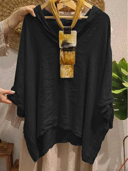 Blouse femme – Linnen – Coupe oversize – Capuche – Longue – Style décontracté