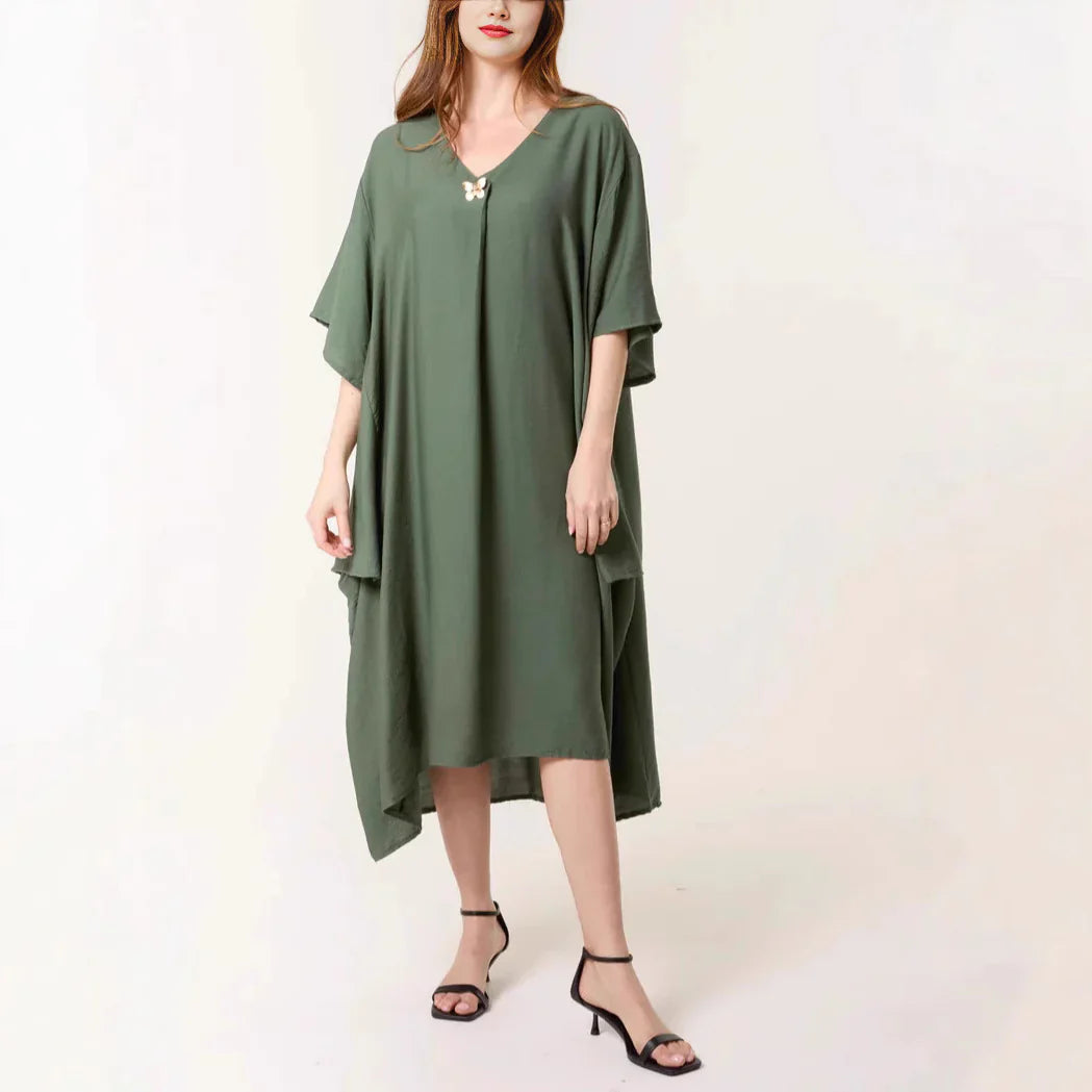Robe tunique femme – Coupe ample – Tissu respirant – Longueur maxi – Col en V
