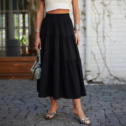 Jupe midi femme – Coupe fluide – Taille élastique – Imprimé fleuri – Volants