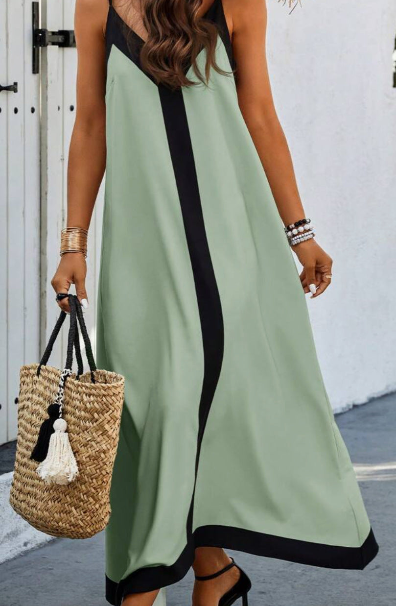 Robe midi femme – Tissu luxueux respirant – Coupe décontractée – Bretelles réglables