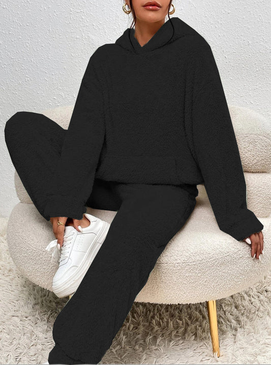 Ensemble femme deux pièces – Hoodie ample à capuche – Pantalon large – Tissu doux peluche