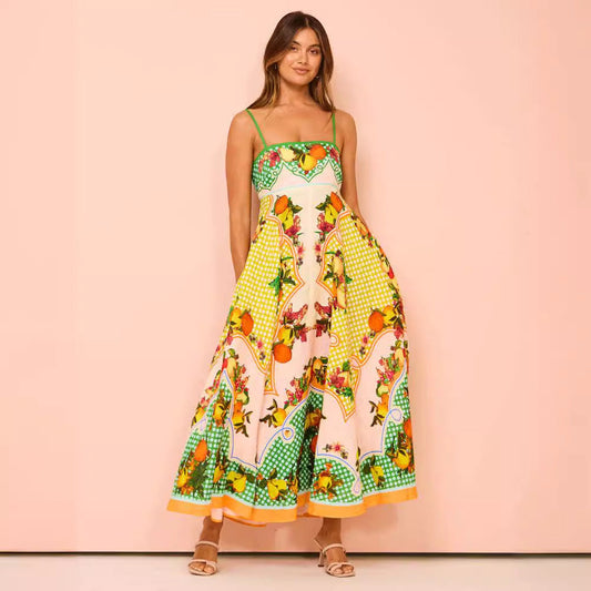 Robe midi femme – Bretelles fines – Corsage smocké – Coupe évasée fluide