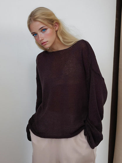Pull femme – Maille légère – Coupe oversize – Manches longues – Col rond