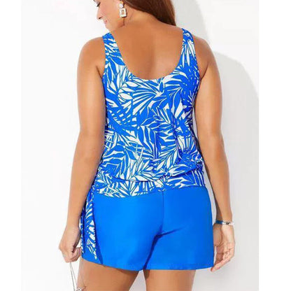 Tankini femme – Ensemble avec short – Imprimé tropical – Coupe décontractée – Tissu respirant