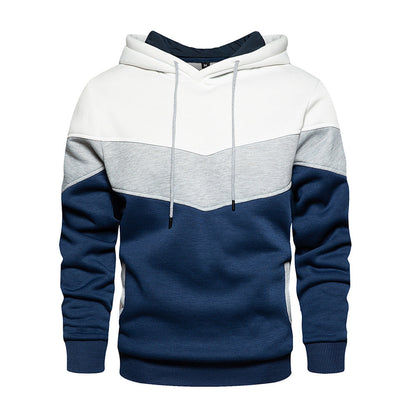 Sweat à capuche homme – Coton mélangé – Coupe ample – Motif colorblock chevron