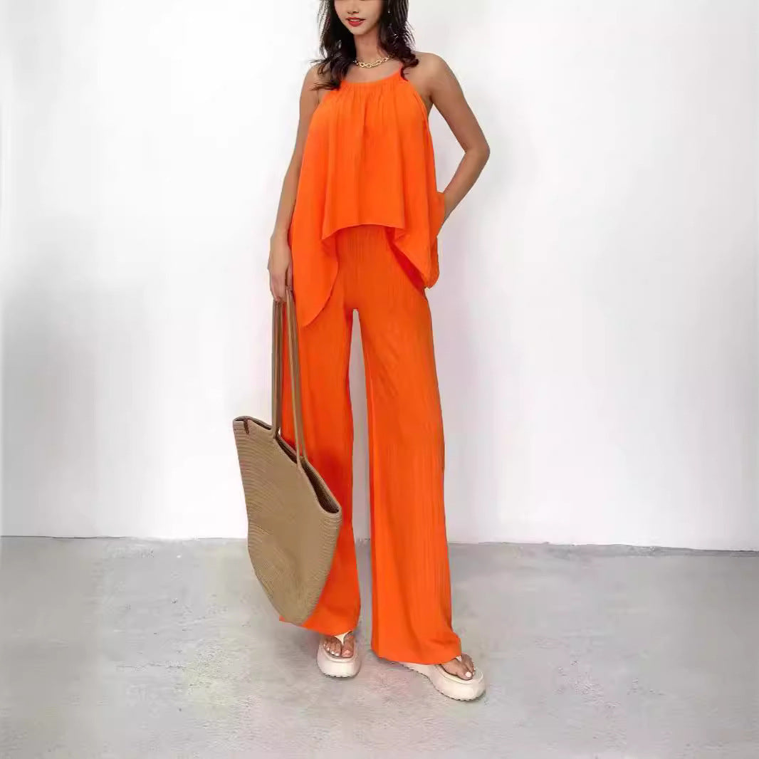 Ensemble Femme Haut Dos Nu et Pantalon Large – Coupe Fluide – Tissu Léger Respirant