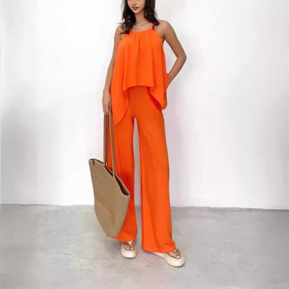 Ensemble Femme Haut Dos Nu et Pantalon Large – Coupe Fluide – Tissu Léger Respirant