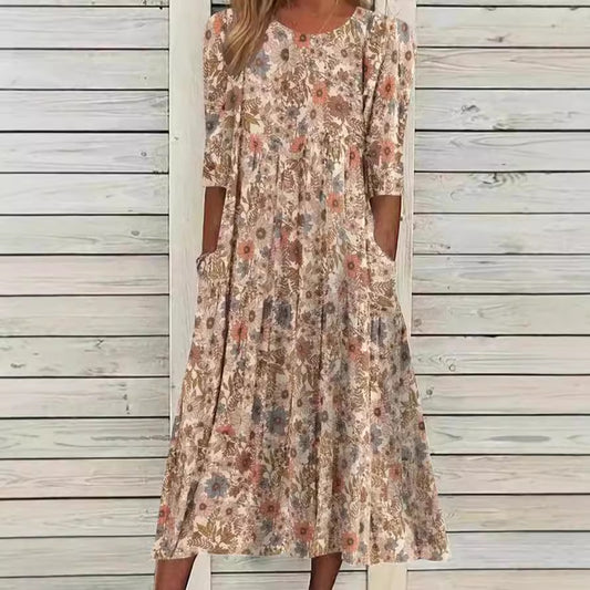 Lola - Robe mi-longue fleurie bohème