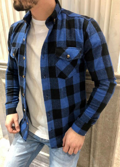 Chemise homme à carreaux – Coupe décontractée – Coton lin – Manches longues