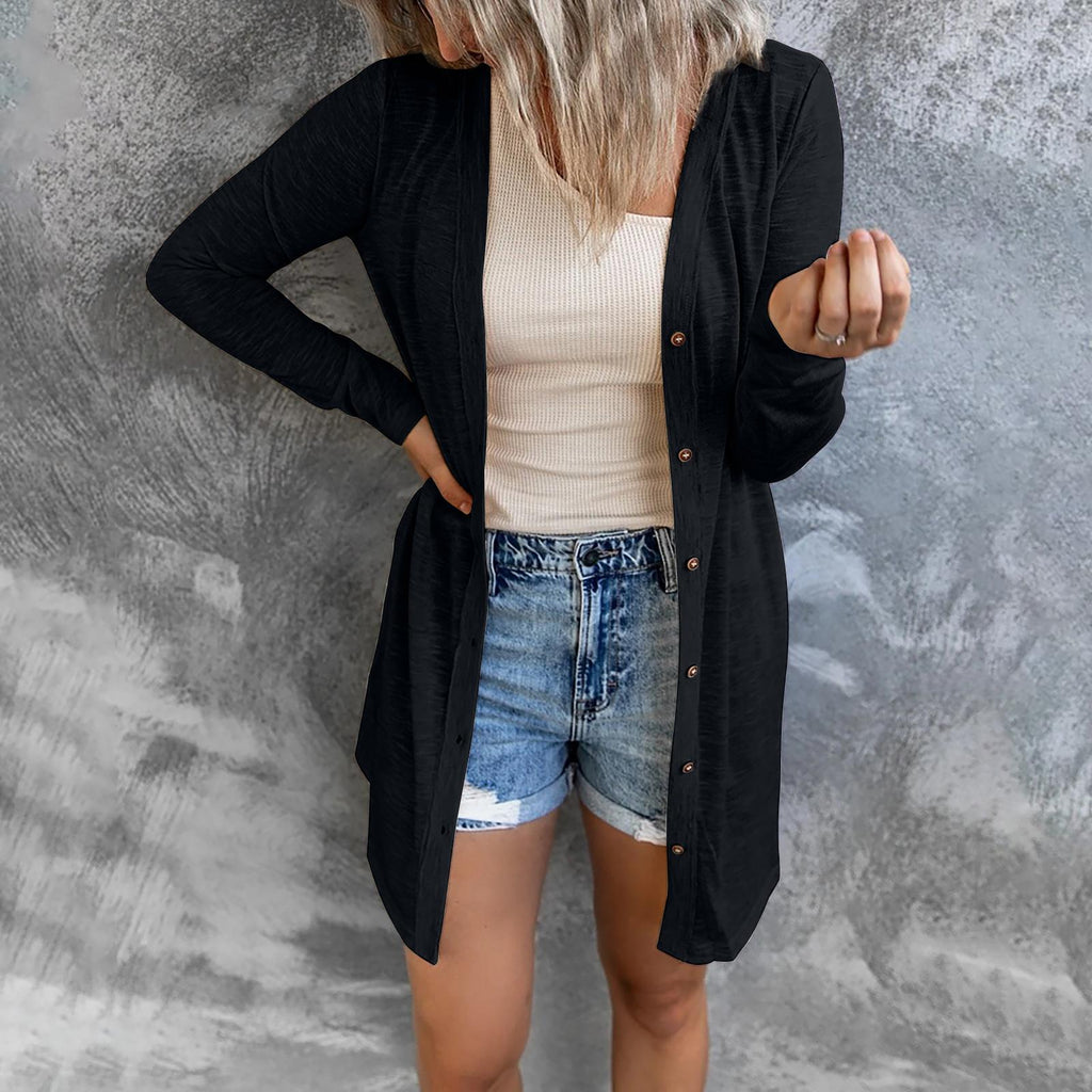 Gilet femme – Maille fine – Coupe décontractée – Boutons – Longueur mi-cuisse