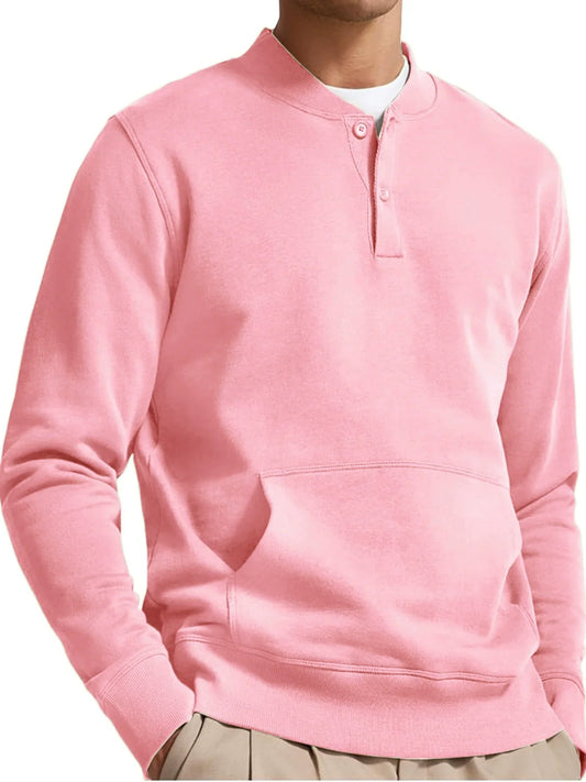 Sweatshirt homme – Coupe droite – Col boutonné – Poche kangourou – Coton doux