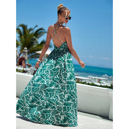 Robe longue femme – Décolleté plongeant – Dos nu – Coupe fluide – Tissu coton léger