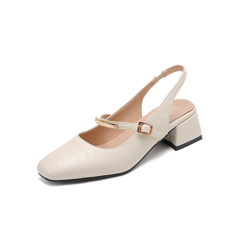 Escarpins femme – Talon bloc – Bout carré – Bride cloutée – Similicuir