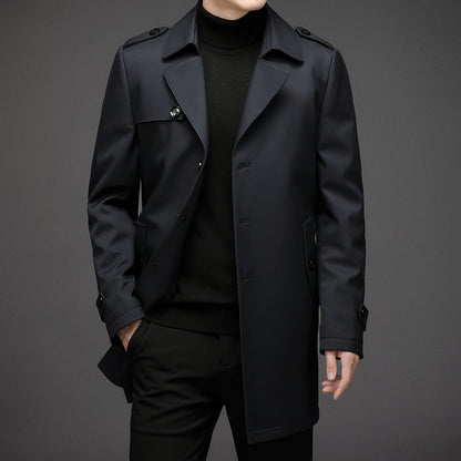 Veste mi-longue homme – Coupe ajustée – Col à revers – Épaules à pattes – Déperlante