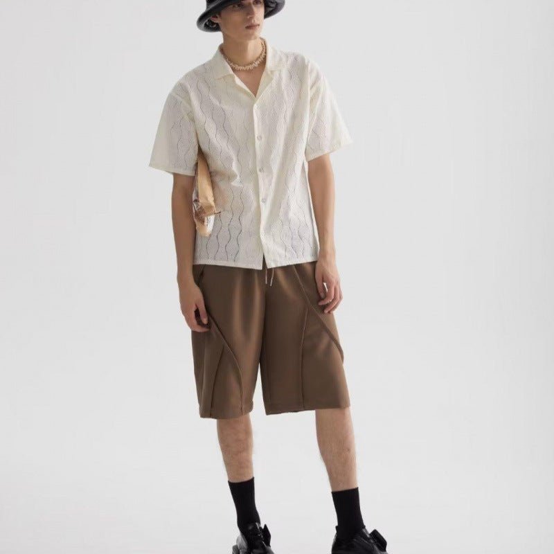 Chemise homme manches courtes – Coupe oversize – Col cubain – Dentelle respirante