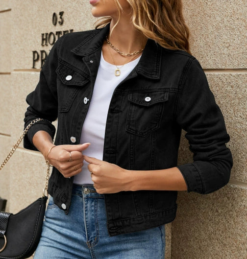 Veste en jean femme – Coupe ajustée – Boutonnage métal – Manches longues