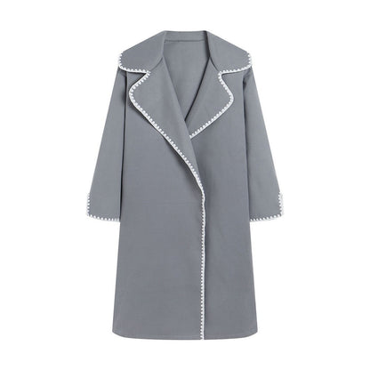 Veste coupe-vent femme – Coupe oversize – Laine – Longueur mi-cuisse – Broderie coquillage