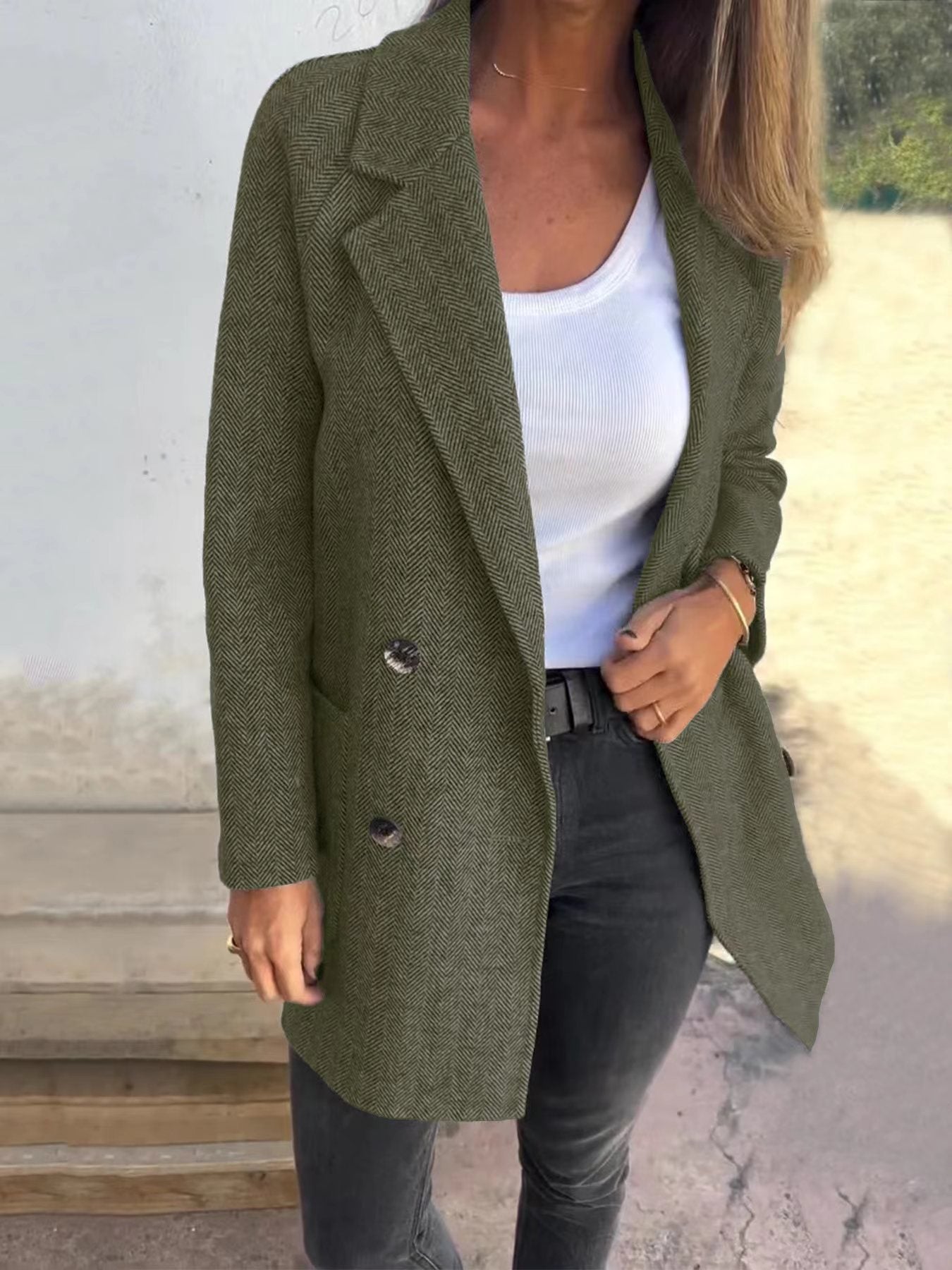 Manteau femme – Coupe ajustée – Laine mélangée – Double boutonnage – Col à revers